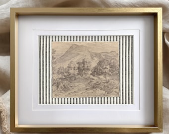 ヴィンテージ風景画：ゴールドマット仕上げのアンティークウォール