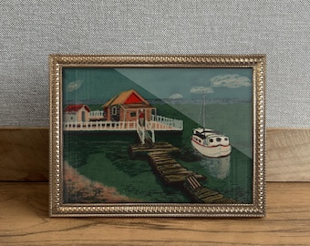 Framed Mini Vintage Coastal Pier Giclée Art Print, Gold Frame (8”x6”) - Housewarming Gift Traditional Home Decor