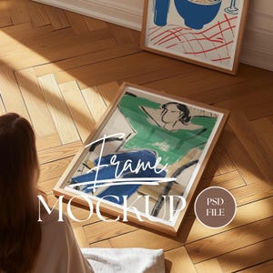 Frame Mockup | Vertical Frame Format for Art Display | Poster Frame Mockup  | PSD Photoshop Photopea Mockup With Person Frame | No. VF010
