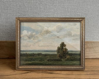Miniatura de paisagem vintage impressa em giclée com moldura dourada (20x15 cm) - Presente de boas-vindas para decoração tradicional de casa.
