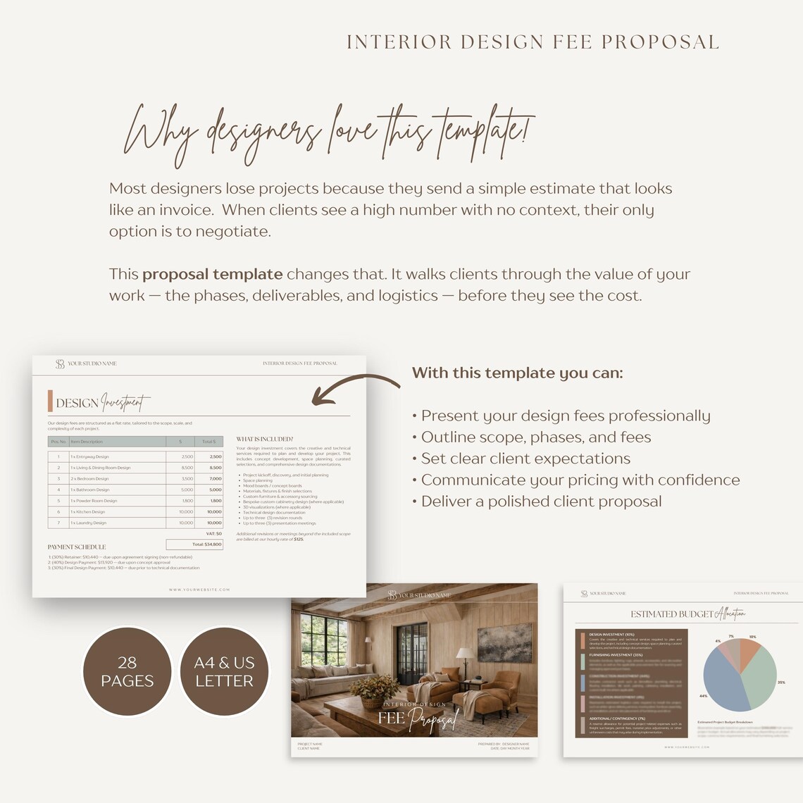 Interior Design Quotation Template, Fee Proposal, Price Quote - Full ...