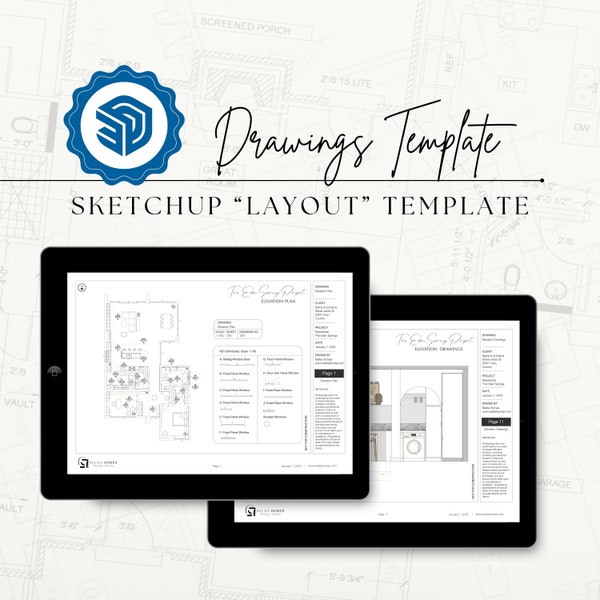 DRAWINGS TEMPLATE I SketchUp LayOut Template I Interior Design Template | Elevation Drawings | Floor Plan Drawings I Title Block Templates