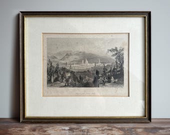 Gravura em aço vintage da década de 1840 – Florença e Fiesole, Itália – W.H. Bartlett – 32,5 x 28 cm – Impressão histórica de paisagem italiana