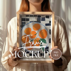 Frame Mockup | Vertical Frame Format for Art Display | Poster Frame Mockup  | PSD Photoshop Photopea Person holding Frame | No. VF016