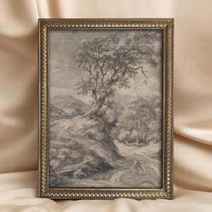 Framed Mini Vintage Tree Sketch Giclée Art Print, Gold Frame (8”x6”) - Housewarming Gift Traditional Home Decor