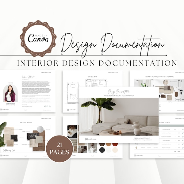INTERIOR DESIGN PRESENTATION I Design Documentation | Interior Design Project Template | Interior Design Mood Board I Canva Template