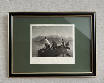 Gravura histórica inglesa em aço, década de 1850, de A.H. Payne – 32,5 x 23,6 cm – Impressão de paisagem antiga