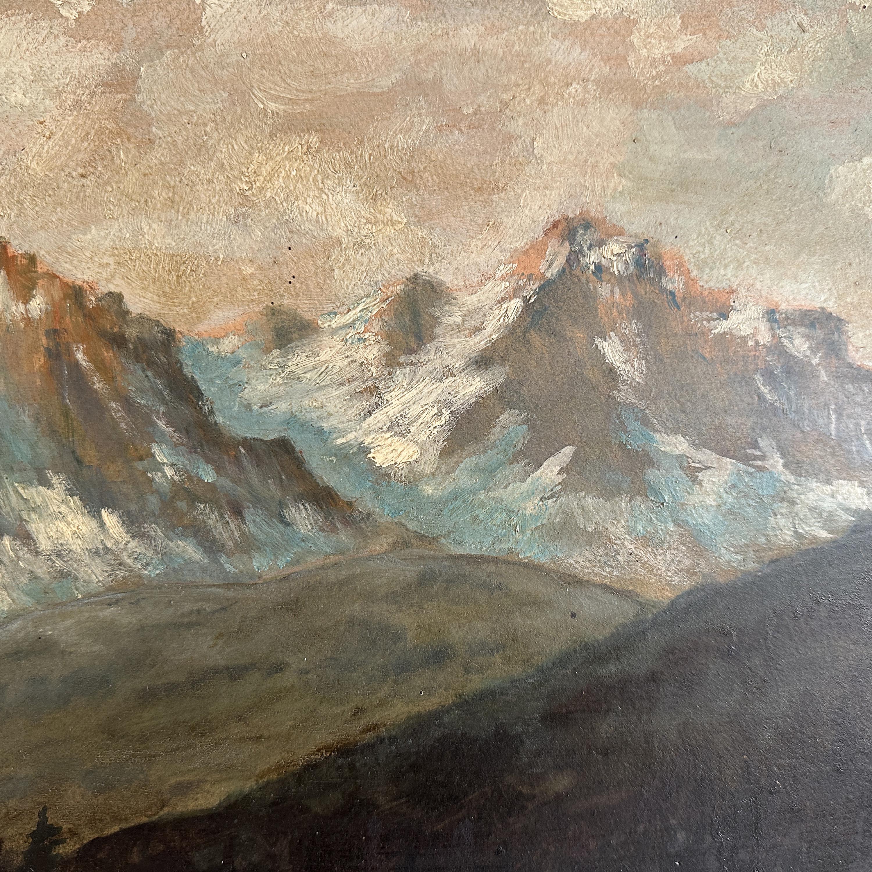 絵画　アルプスの風景画 ヴィンテージXLサイズ 1930年代 アルプスの風景油絵 – 額装済み美術品