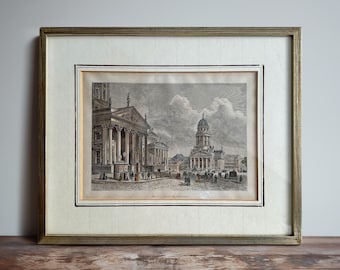 Gravura em aço de arquitetura histórica francesa vintage da década de 1850 - 31,5 x 25,4 cm - Desenho artístico, esboço de paisagem urbana