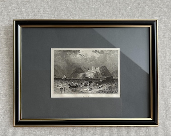 Gravura em aço vintage da costa inglesa da década de 1840, por Clarkson Stanfield – 32,5 x 23,6 cm – Impressão antiga de paisagem marítima