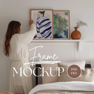 Frame Mockup | Vertical Frame Format for Art Display | Poster Frame Mockup | PSD Photoshop Photopea Person Double Frame Mockup | No. VF025