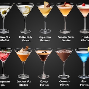 10 Martini Cocktails PNG Dateien - Transparente Gläser für jedes BG - Digitale Grafiken - Perfekt zum Basteln, Einladungen, Menüs und Designs