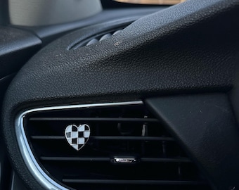 Car Vent Clip Charm - Checkered Heart - Magnetic Accessory