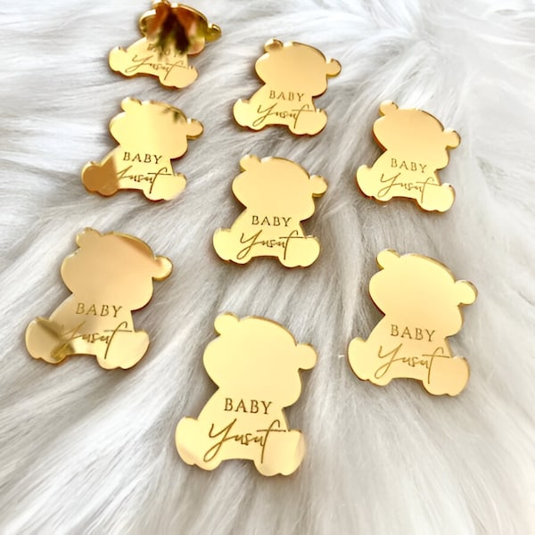 Teddy Bear Acrylic Mirror Tag, Baby Shower Tag, Thank You Beary Much, Personalized Gift, Teddy Bear Birthday, Teddy Bear Tag, Baby Name