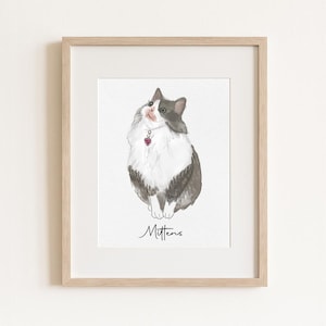 Custom Watercolor Cat Portrait – Personalized Pet Illustration with Name – Cat Art Print – Memorial Gift for Cat Lovers