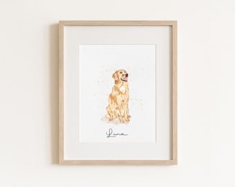 Custom Dog Portrait Watercolor Style, Personalized Pet Art Print with Name, Pet Illustration, Gift for Dog Lovers
