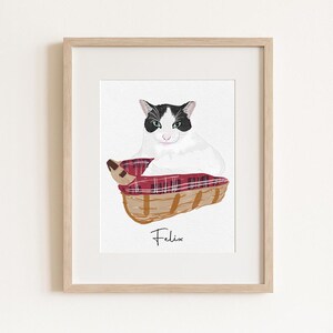 Custom Cat Portrait Watercolor Style, Personalized Pet Art with Name, Cat Memorial Gift, Digital or Printed Cat Wall Art Illustration