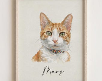Personalized Hand-Painted Watercolor Pet Portrait: Custom Cat Memorial Gift