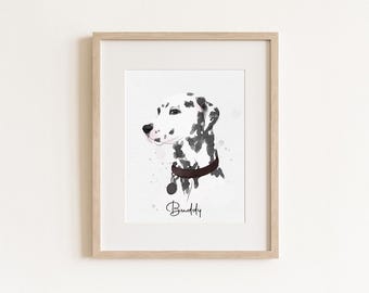 Portrait d'animal de compagnie personnalisé avec nom, impression de chien aquarelle personnalisée, art mural minimaliste pour animal de compagnie, cadeau pour les amateurs d'animaux de compagnie, art commémoratif d'animal de compagnie
