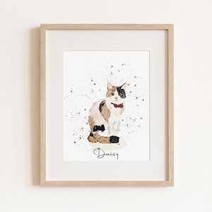 Custom Watercolor Cat Portrait with Name | Personalized Pet Memorial Art Print | Cat Wall Art | Gift for Cat Lovers