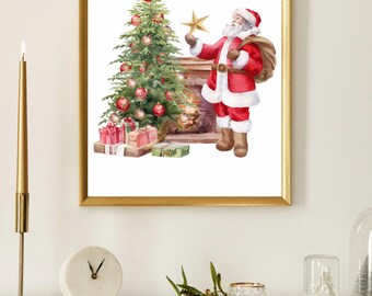 Vintage Santa Claus Printable Wall Art | Retro Christmas Décor | Holiday Digital Download