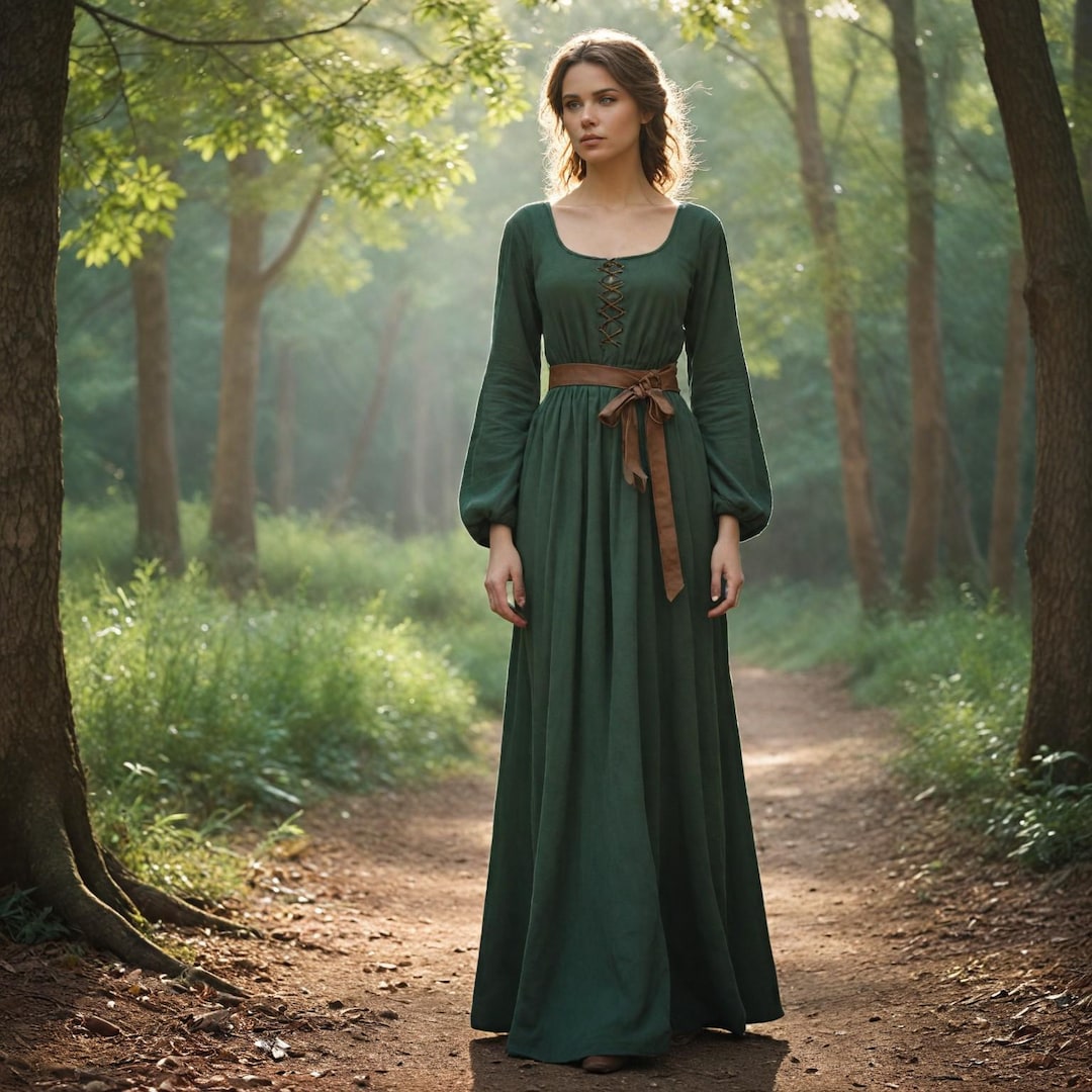 Vestido verde renacentista medieval Vestido campesino de manga