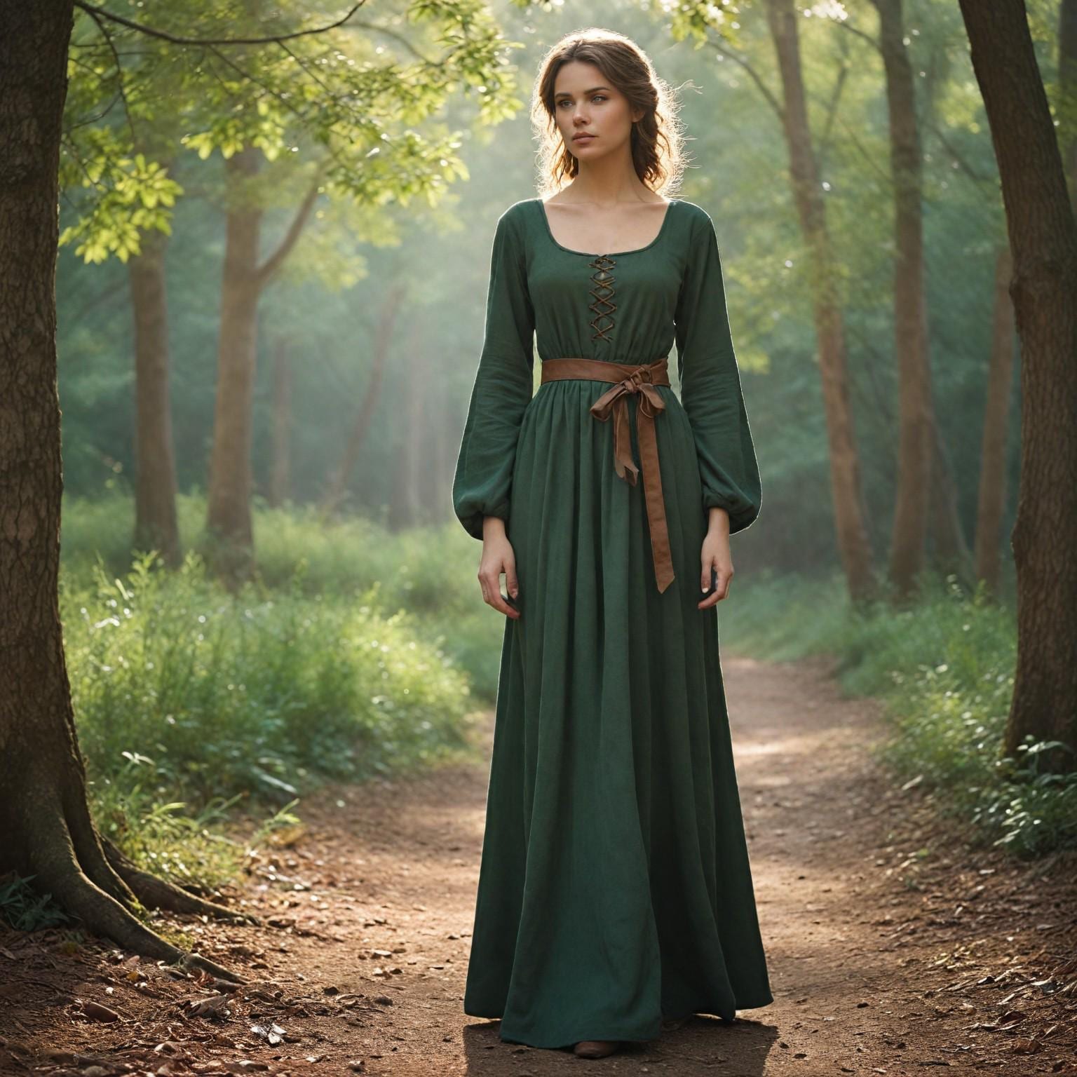 Medieval Renaissance Green Gown | Long Sleeve Peasant Dress | Women's Forest LARP Costume | Historical Fantasy Outfit with Belt Medieval Renaissance Green Gown | Long Sleeve Peasant Dress | Women's Forest LARP Costume | Historical Fantasy Outfit with Belt