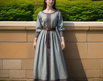 Traditional Medieval Women's Dress | Historical Reenactment Costume Dress | Renaissance Festival Grey Clothing | Traditional Period Gown