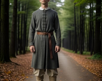 Medieval Men's Long Sleeve  Tunic | Historical Grey Costume | Viking Reenactment Period Attire | Traditional Nordic Outfit