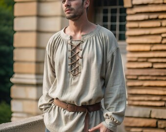 Medieval Men's Lace-Up Tunic | Renaissance Fairs Cosplay Shirt | LARP Historical Costume Clothing | Period Costume Cosplay Attire