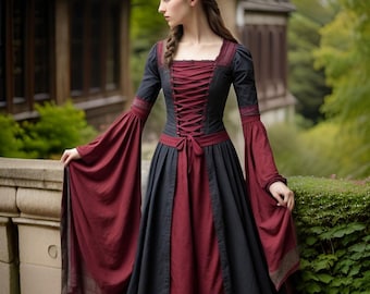 Elegant Medieval Princess Dress | Renaissance Gown Corset Dress | Burgundy and Navy Blue Women&#39;s Gown | Luxury Period Dress