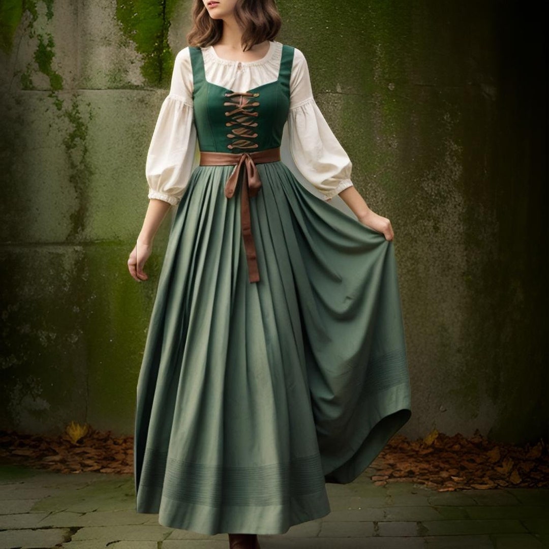 Green Renaissance Peasant Dress Medieval Festival Women's