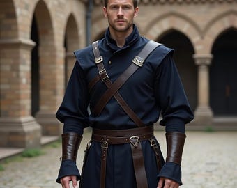 Mens Medieval Knight Costume | Authentic Renaissance Outfit with Leather belts |  Ideal for Historical Reenactments and Theme Events