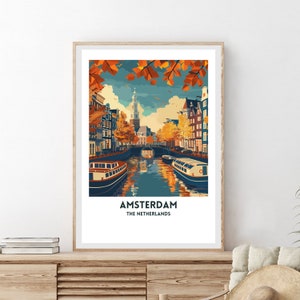 Amsterdam Netherlands Travel Print Poster Wall Art Illustration Amsterdam Poster Home Decor Travel Poster - Digital