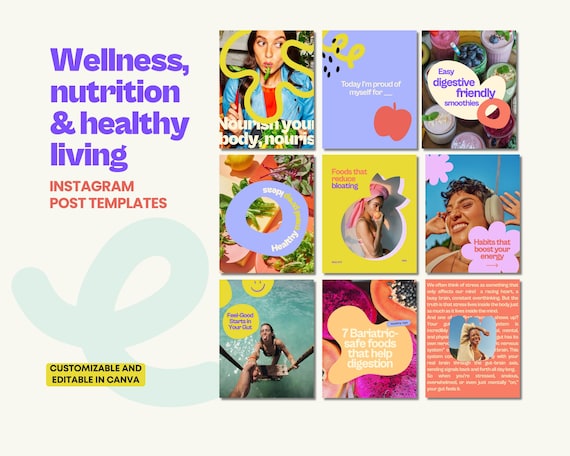 Wellness, nutrition and holistic health Instagram Canva Templates | Editable Instagram posts