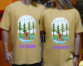 Niedliches Capybara-Grafik-T-Shirt, cooles Tierliebhaber-Shirt, lustige Geschenkidee für Capybara-Fans, Komfortfarben-Shirt, coole Geschenkidee