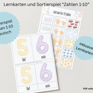 Cartes d'apprentissage incluant le jeu de tri des nombres de 1 à 10 - DIY - Téléchargement PDF - Apprendre les nombres de manière ludique - Maternelle - Montessori - Développement des tout-petits