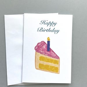 Handmade Happy Birthday Cake Card, Colorful, Cute Card for Him and Her, Pink and Yellow Birthday Cake, Blank Card