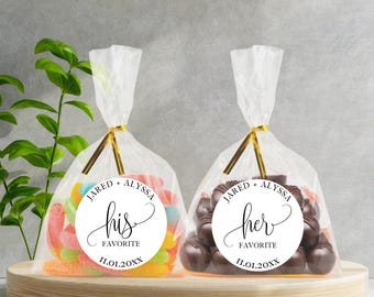 Personalized His and Her Favorite Wedding Favor Stickers, 2 Inch Round