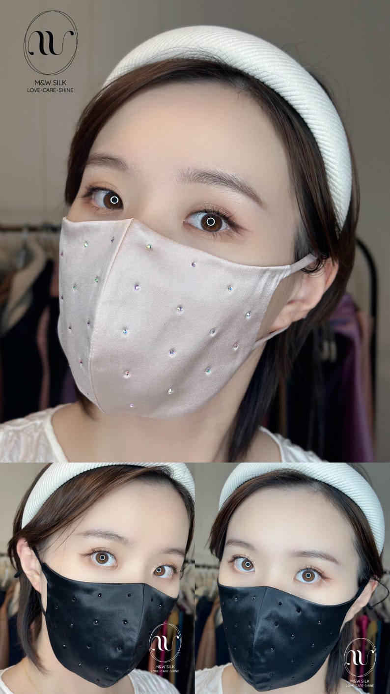UV Silk Mask,100% Mulberry Silk, UPF 50+, Extra Coverage BóVita Classic Collection Black Full Diamond