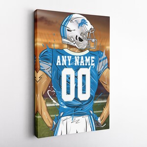 Detroit Lions Jersey NFL Personalized Jersey Custom Name and Number Canvas Wall Art Print Home Decor Framed Poster Man Cave Gift Etsy