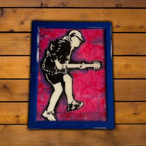 ACDC Wood Painting, Rock and Roll Artwork, Classic Rock Painting, Rock and Roll Home Decor, Guitar Artwork, Rare Wood Painting, Angus Young