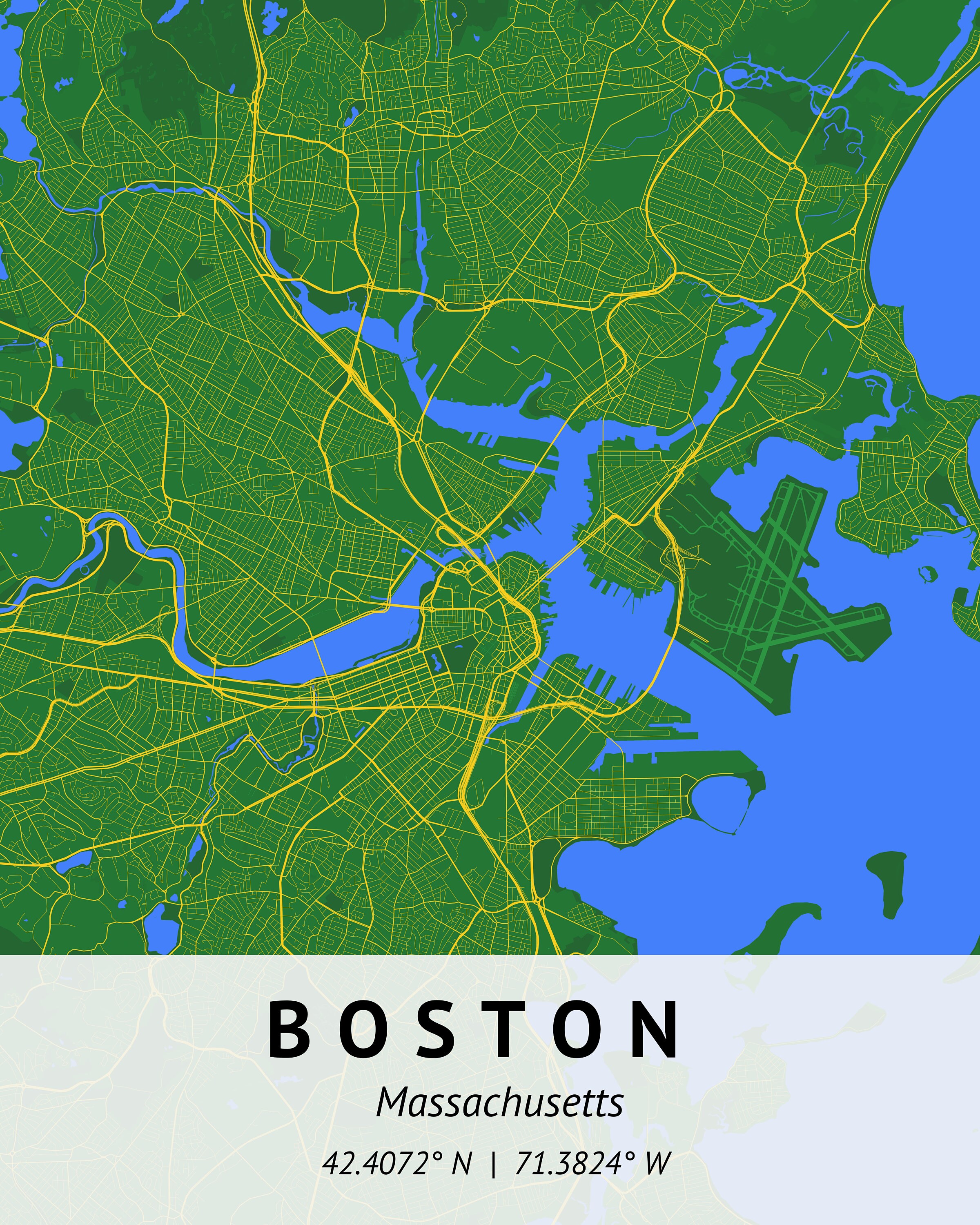 Custom City Map Map Print Boston Massachusetts boston Map Print Massachusetts Map Print Custom