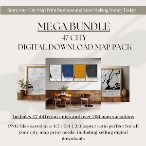 47 City Map Prints Digitaler Download Mega Bundle | City Map Prints | Individuelle Stadt Karte druckbare Kunst | Benutzerdefinierte Karte Druck | Business-Starter-Paket