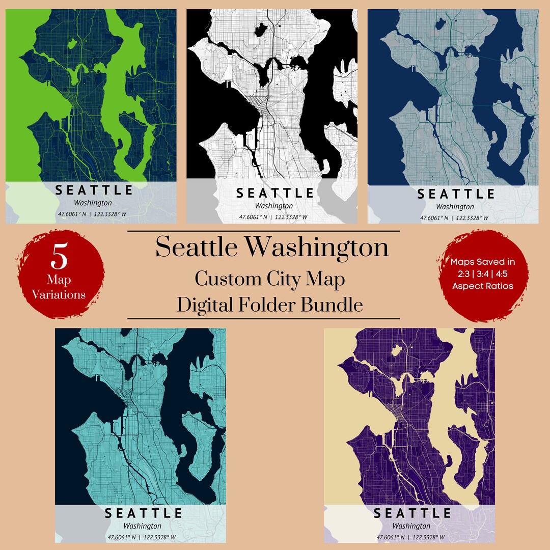 Custom City Map Seattle Digital Download Folder | Map Print Digital ...