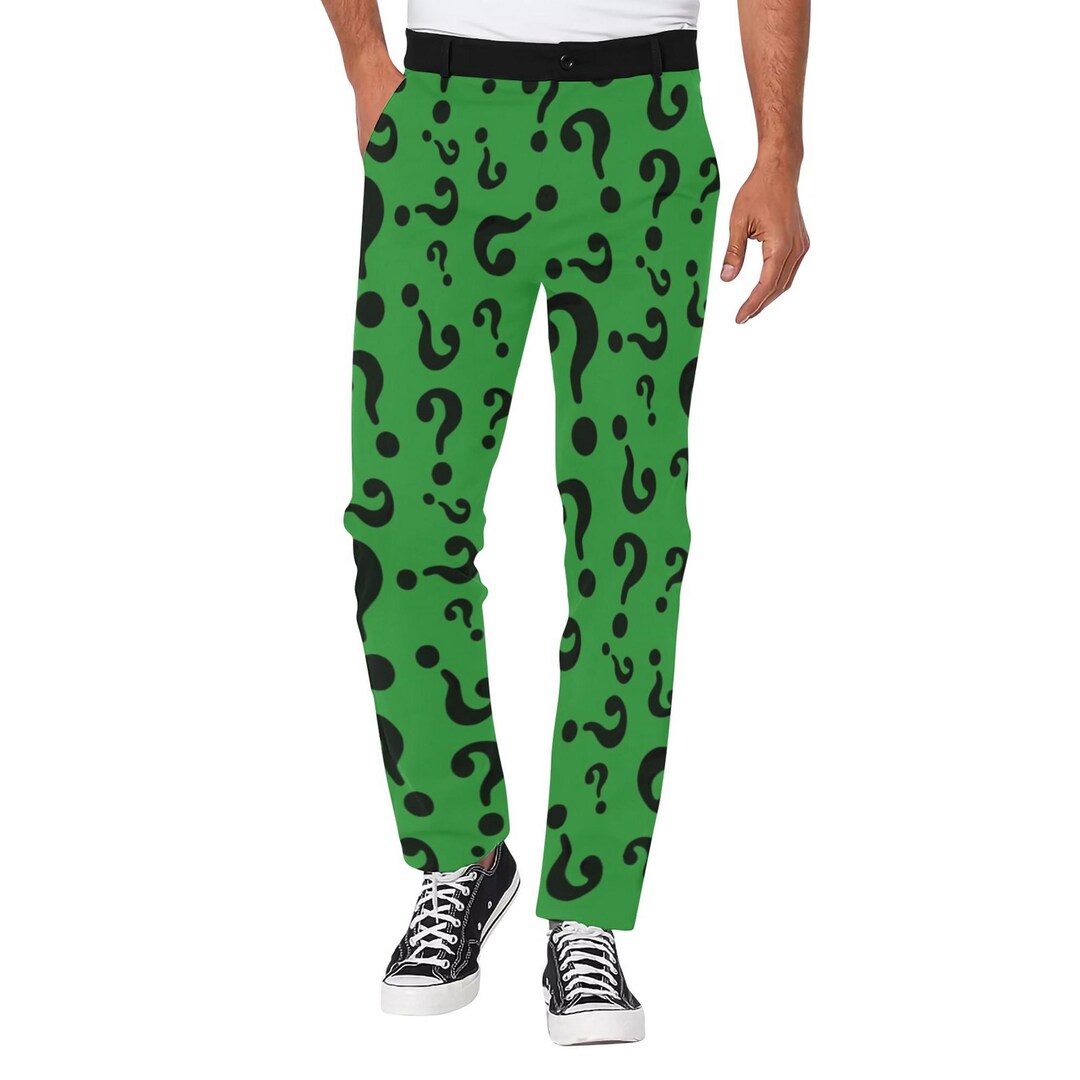 Men's Green Riddler Riddle Questions All Over Print Casual Trousers ...