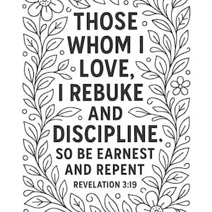 Reuke First Design Revelation 3:19 Bible Verse Coloring Page | Floral Scripture Art (PDF ...