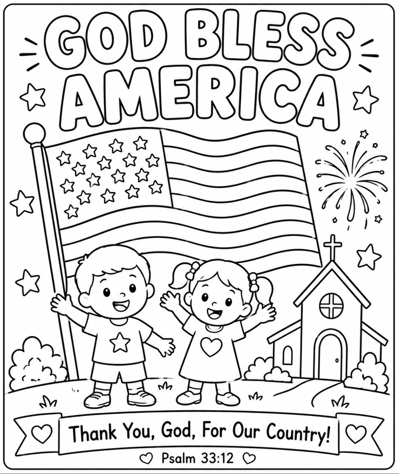 God Bless America Coloring Page | Christian July 4th Printable | Psalm ...