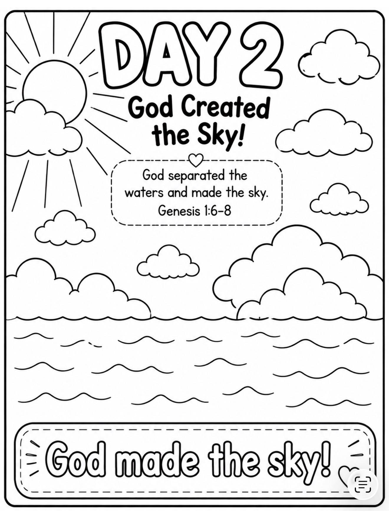 Day 2 Creation Coloring Page | Genesis Bible Story Printable (digital ...