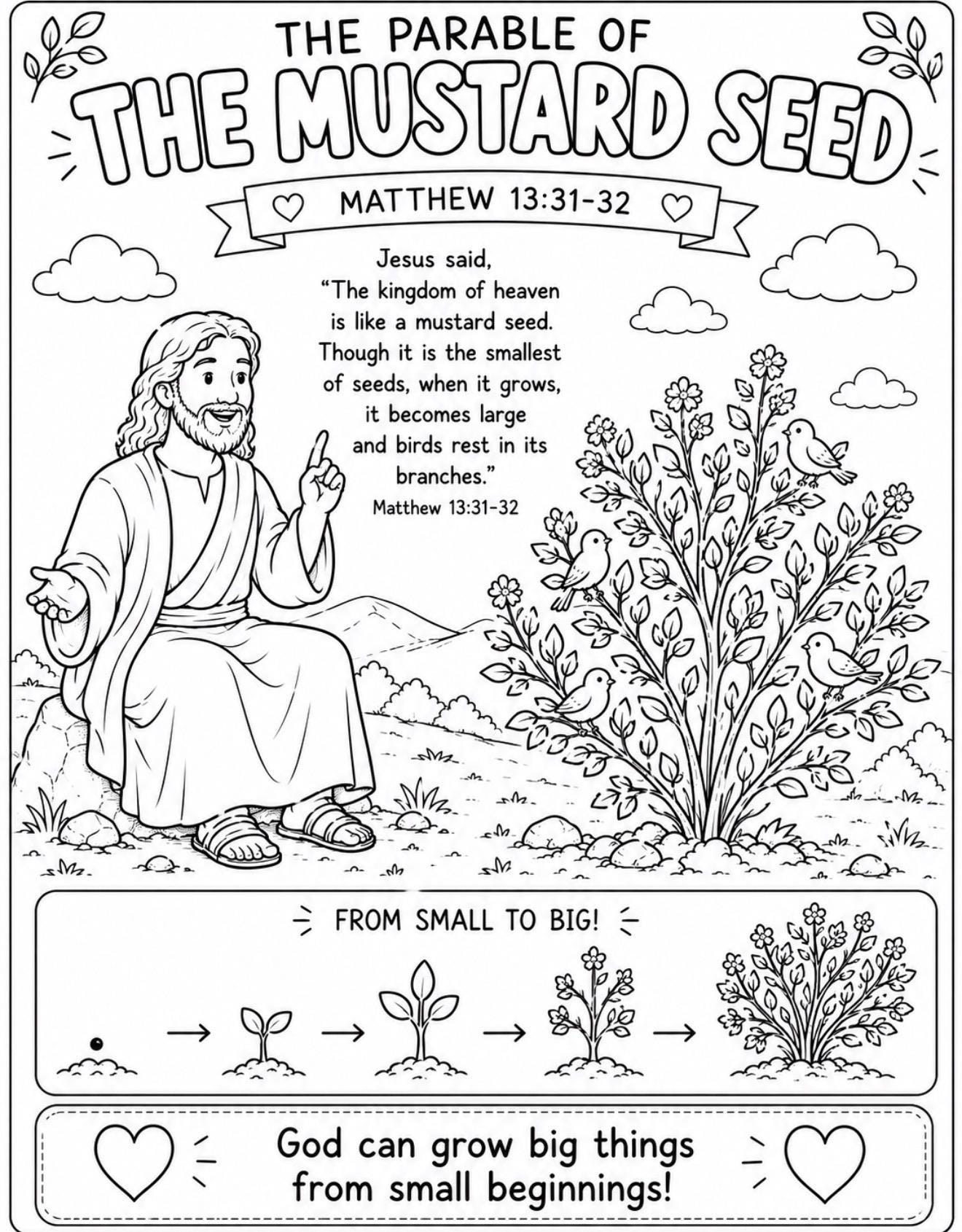 Parable of the Mustard Seed Coloring Page for Kids | Matthew 13 Bible ...